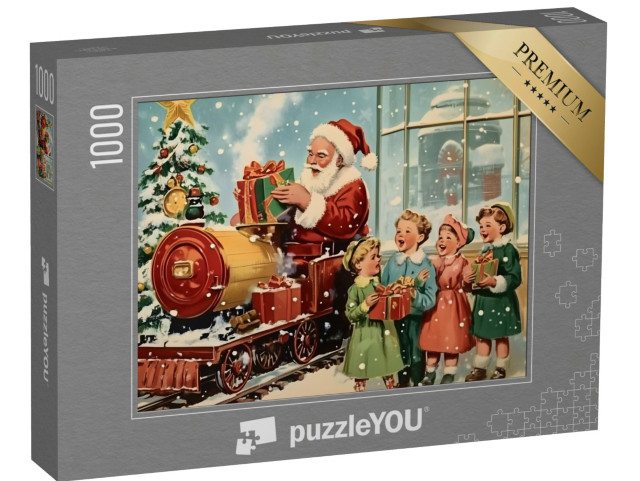 puzzle 1000 dílků „Vintage vánoční motiv: Otec Vánoc se zpívajícími dětmi“