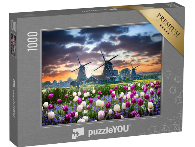 puzzle 1000 dílků „Holandské větrné mlýny v Zaanse Schans“