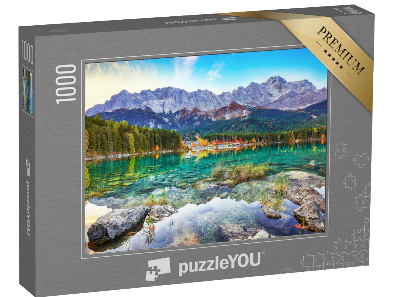 puzzle 1000 dílků „Podzim u jezera Eibsee, Bavorské Alpy, Německo“