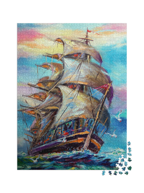 puzzle 2000 dílků „Olejomalba: Plachetnice v blízkosti větru“