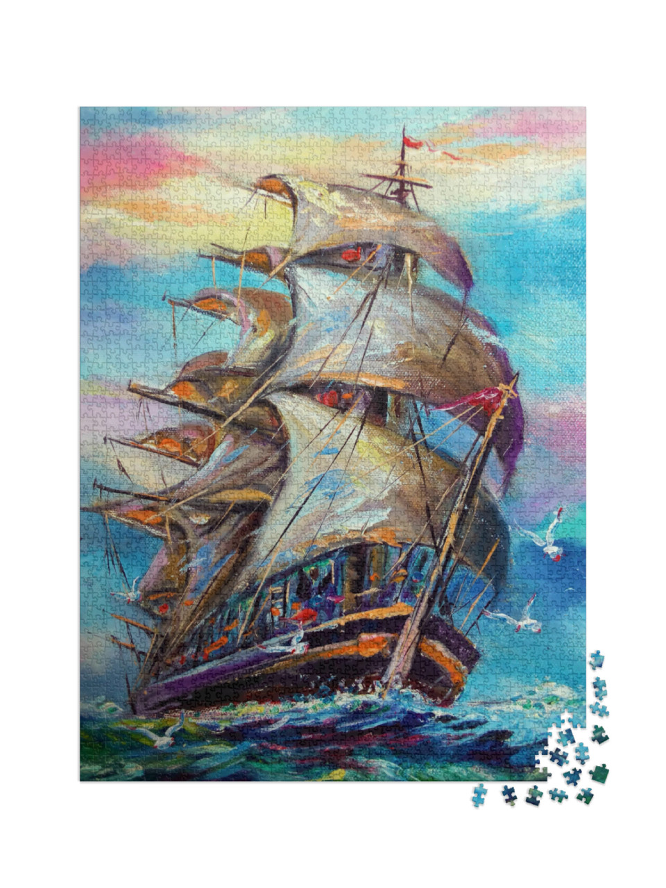 puzzle 2000 dílků „Olejomalba: Plachetnice v blízkosti větru“