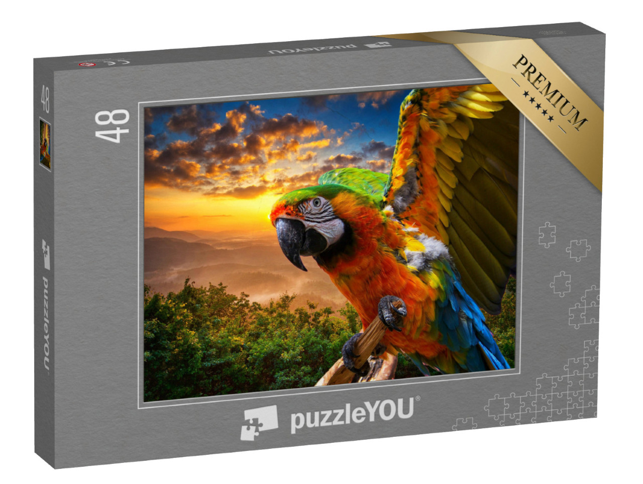 puzzle 48 dílků „Nádherné barvy přírody: makak při západu slunce“