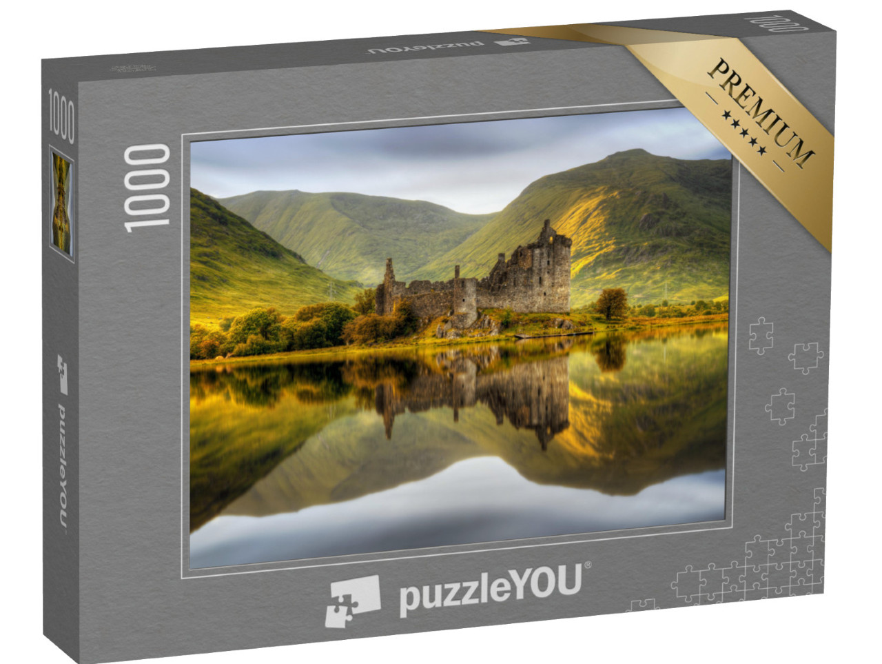 puzzle 1000 dílků „Hrad Kilchurn Castle při západu slunce v jezeře Loch Awe, Skotsko“