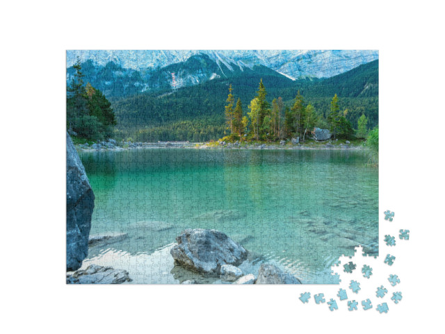 puzzle 1000 dílků „Kamenný pohled na Eibsee, Garmisch-Partenkirchen“