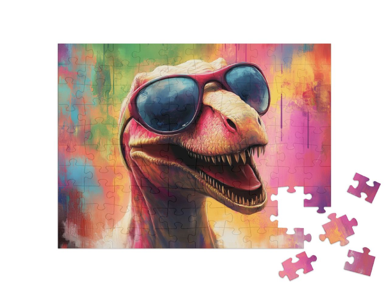 puzzle 100 dílků „Barevný a cool dinosaurus“