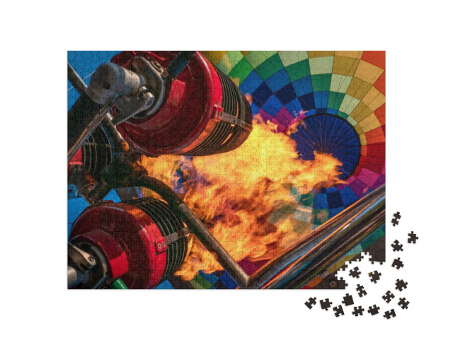 puzzle 1000 dílků „Systém plynových hořáků v akci při plnění horkovzdušného balónu“