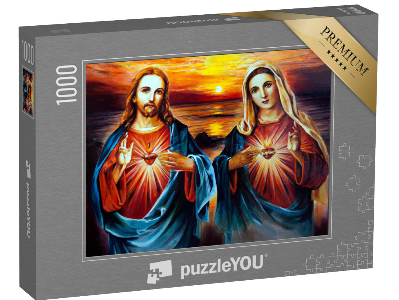 puzzle 1000 dílků „Ježíš Kristus a Marie se srdcem, olejomalba“