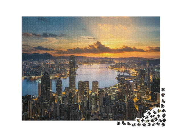 puzzle 2000 dílků „Hongkong při západu slunce“