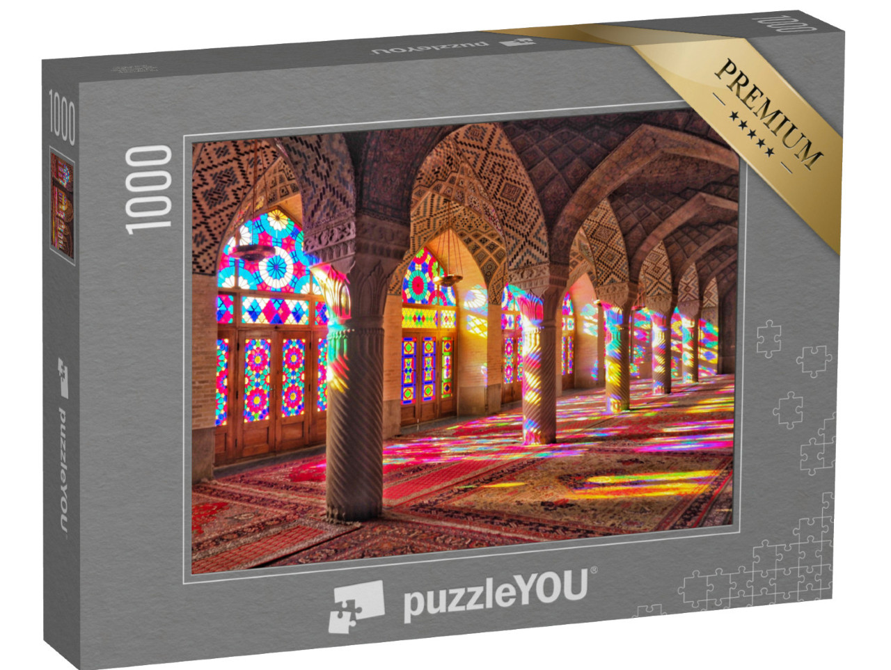 puzzle 1000 dílků „Barevná vitrážová okna mešity Nasir al-Mulk v íránském Šírázu“