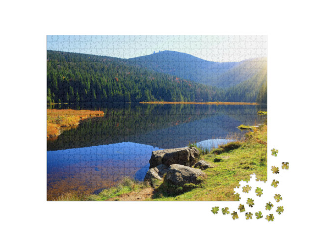 puzzle 1000 dílků „Malebné jezero Kleiner Arbersee v Národním parku Bavorský les, Německo“