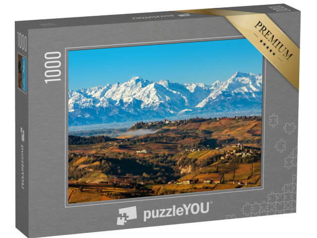 puzzle 1000 dílků „Pohled shora na podzimní kopce a zasněžené hory“