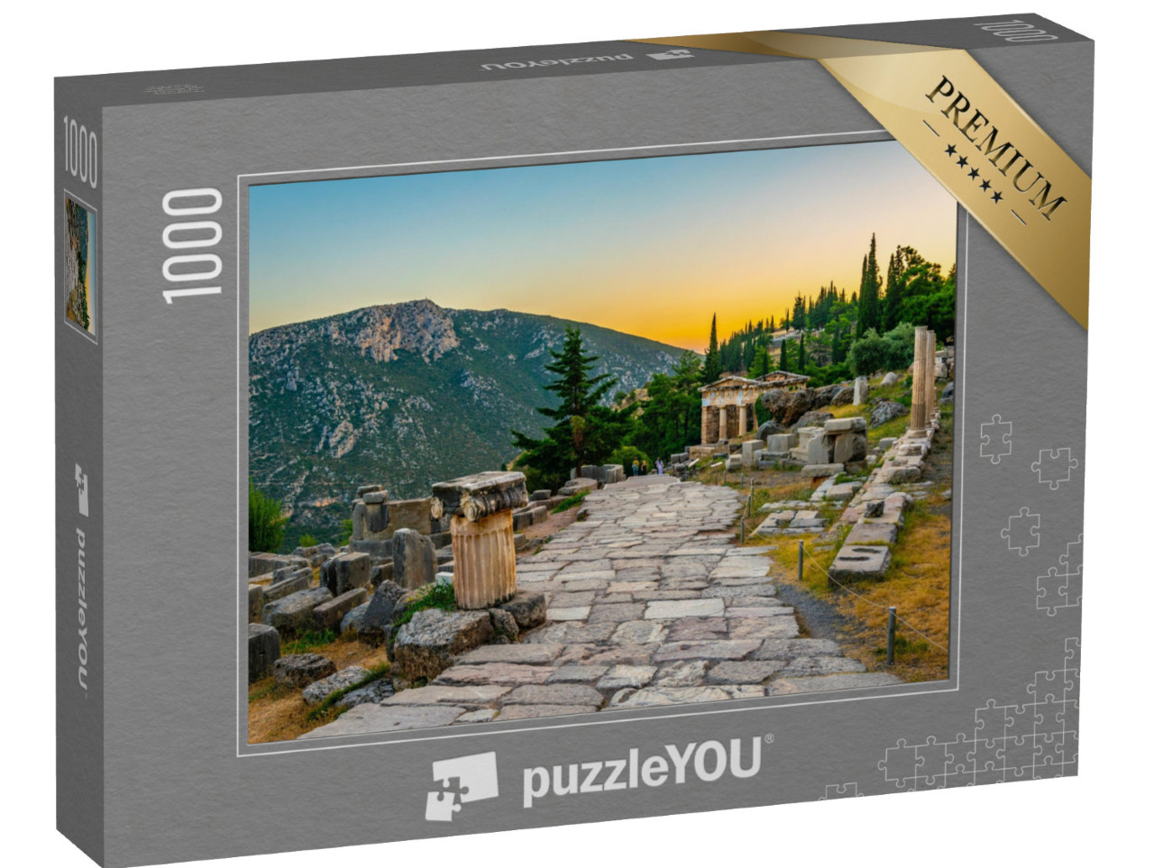 puzzle 1000 dílků „Západ slunce nad Delfami, starověké místo, Řecko“