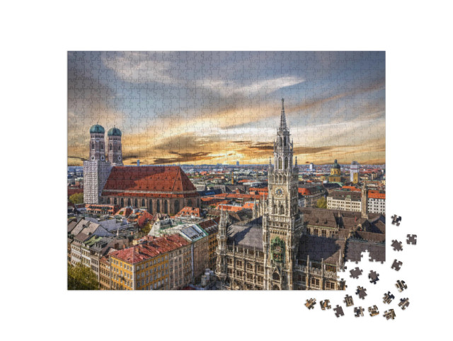 puzzle 1000 dílků „Západ slunce nad Mnichovem, Německo“