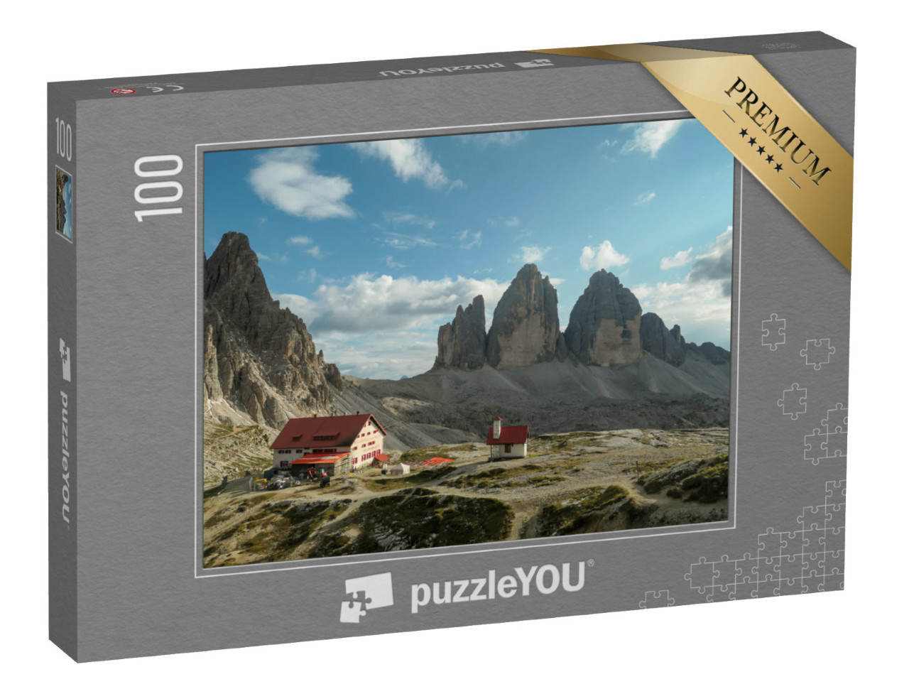 puzzle 100 dílků „Tři vrcholy, alpské vrcholy v Dolomitech“