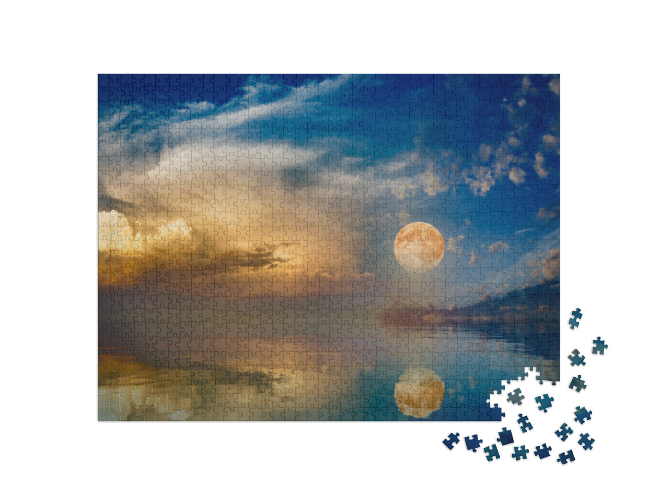 puzzle 1000 dílků „Úplněk nad oblohou při západu slunce u moře“