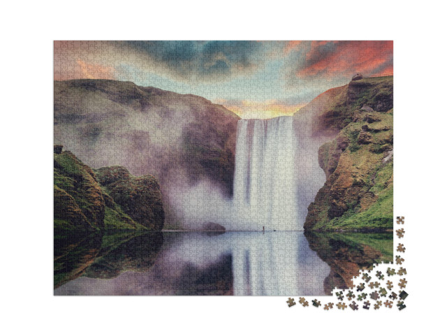 puzzle 2000 dílků „Vodopád Skogafoss na Islandu“