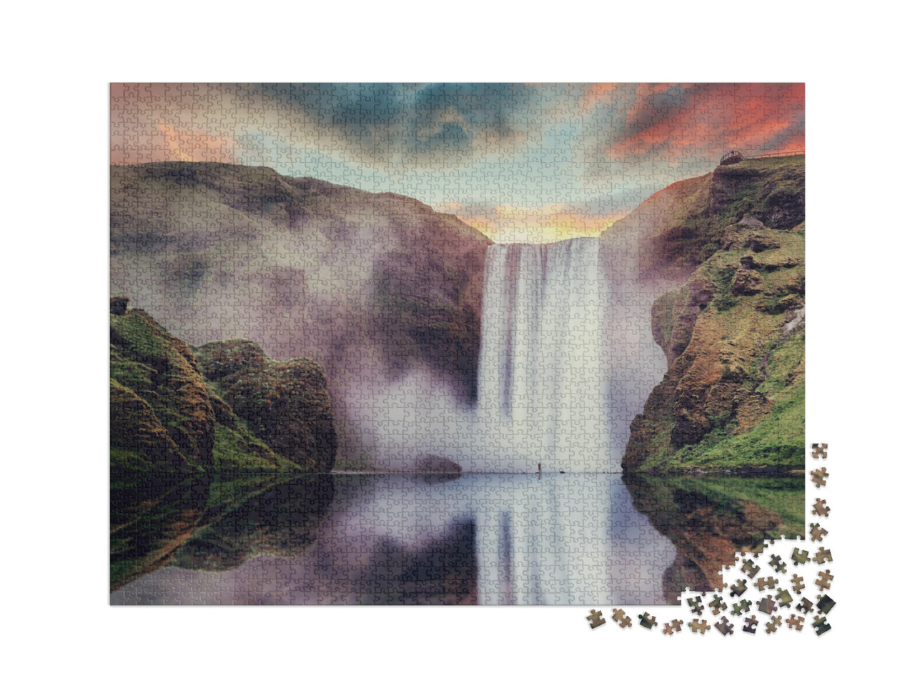 puzzle 2000 dílků „Vodopád Skogafoss na Islandu“