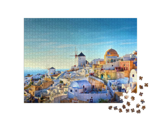 puzzle 1000 dílků „Pohled na vesnici Oia na ostrově Santorini, Řecko“
