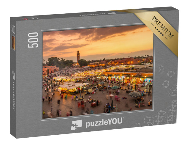 puzzle 500 dílků „Tržiště Djemaa el-Fna večer, Marrákeš, Maroko“