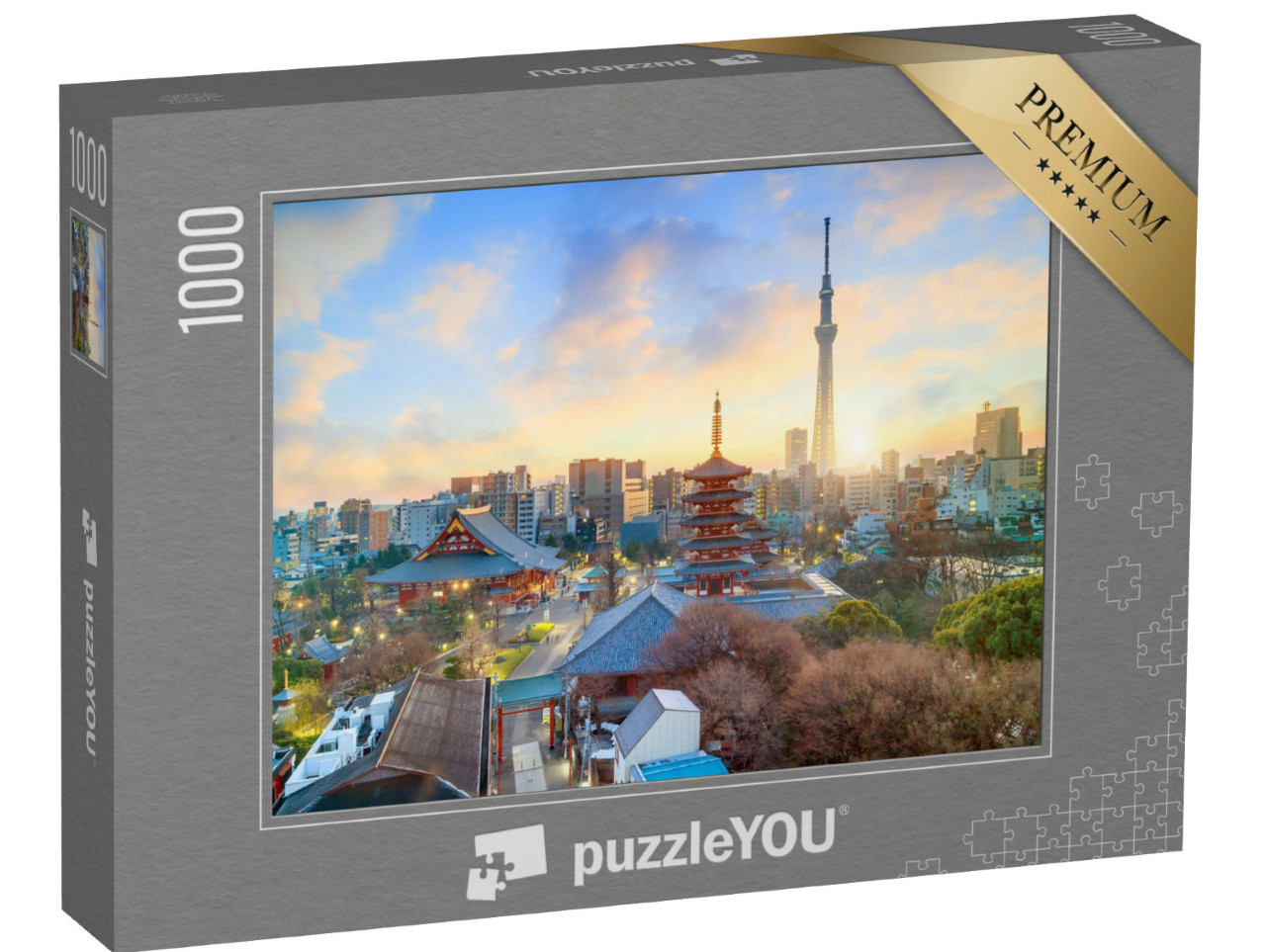 puzzle 1000 dílků „Tokijské panorama s chrámem Sensódži a Tokijskou věží Skytree“