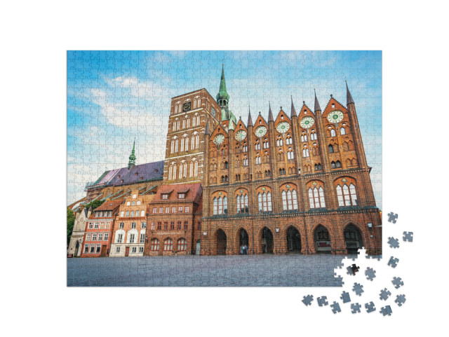 puzzle 1000 dílků „Hanzovní město Stralsund, historická radnice a kostel sv. Mikuláše“