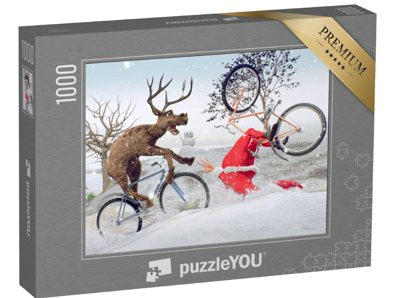 puzzle 1000 dílků „Digitální umění: Santova nehoda na kole“