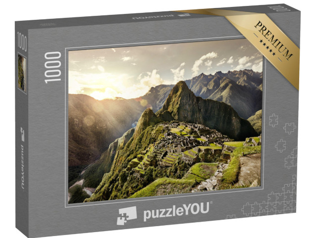 puzzle 1000 dílků „Pohled na starobylé incké město Machu Picchu s ruinami, Peru“