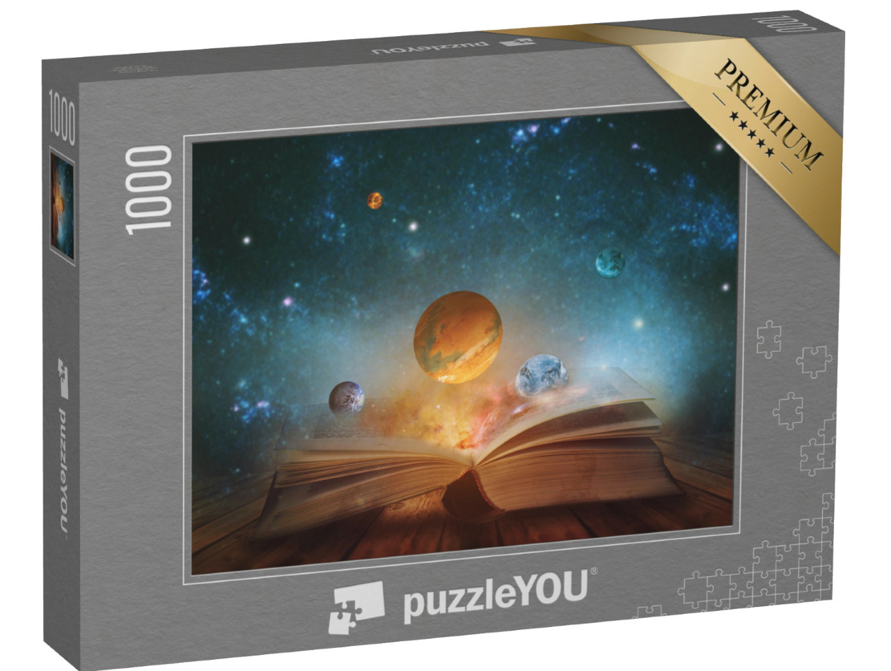 puzzle 1000 dílků „Fantasy obraz knihy s planetami“