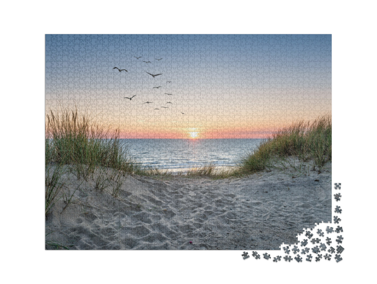 puzzle 2000 dílků „Písečné duny na pláži při západu slunce“