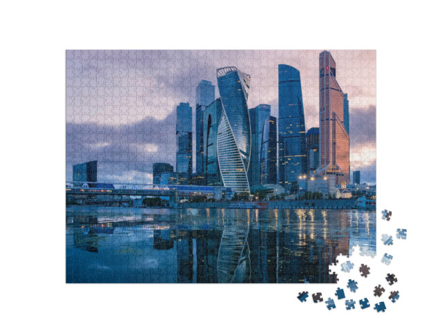 puzzle 1000 dílků „Mrakodrapy v Moskvě: Panorama centra města, Rusko“