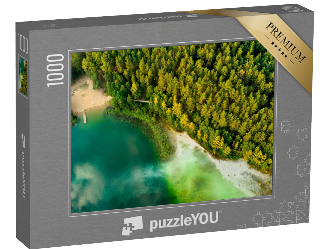 puzzle 1000 dílků „Pohled z ptačí perspektivy: Pohled od zeleného jezera Gela, Vilnius, Litva“