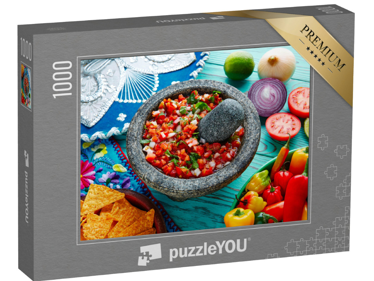 puzzle 1000 dílků „Mexická omáčka Pico de gallo s rajčaty, koriandrem a cibulí“