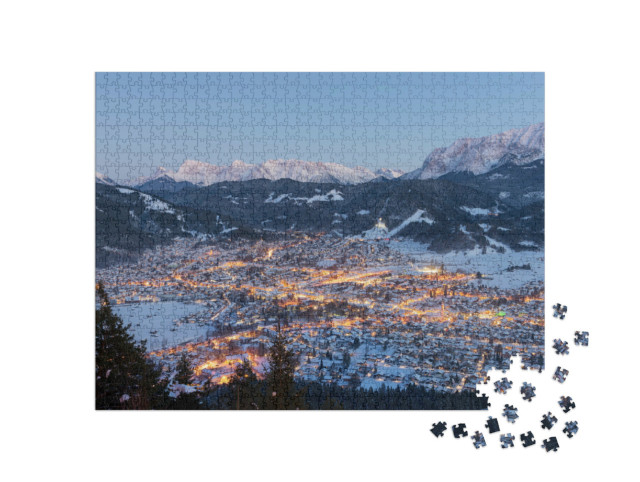 puzzle 1000 dílků „Garmisch-Partenkirchen se sněhem a horami“