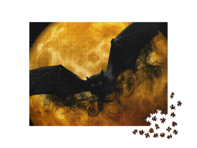 puzzle 1000 dílků „Netopýr před oranžově zbarveným měsícem“