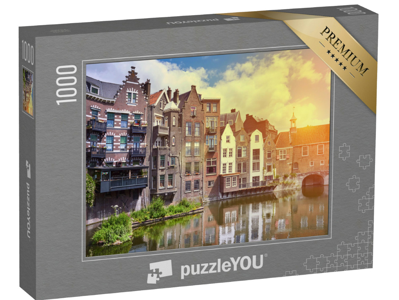 puzzle 1000 dílků „Západ slunce nad Delfshavenem v Rotterdamu, Nizozemsko“