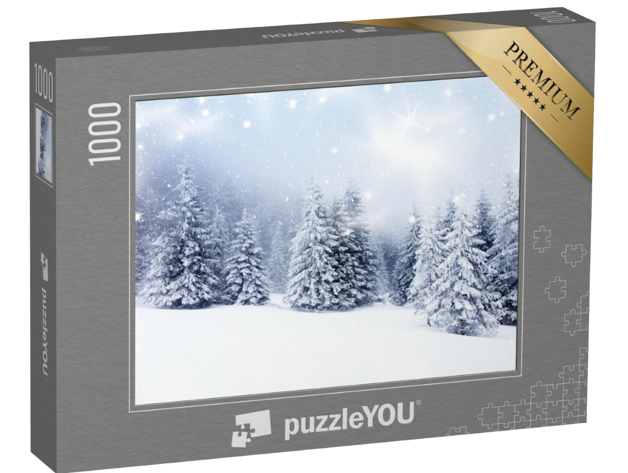 puzzle 1000 dílků „Zasněžené jedle o Vánocích“