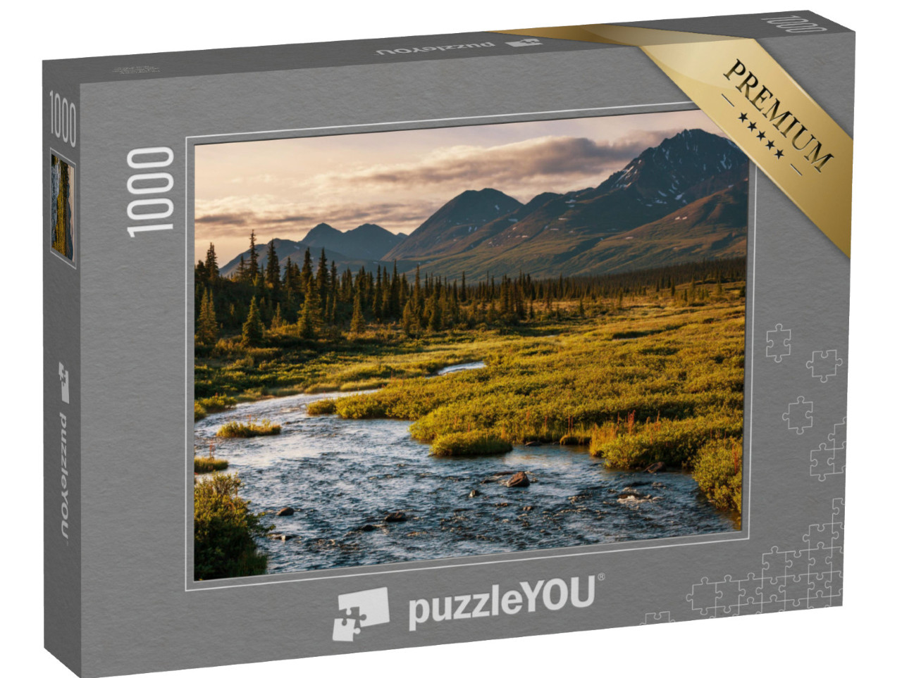 puzzle 1000 dílků „Večerní jezero v tundře, Aljaška“