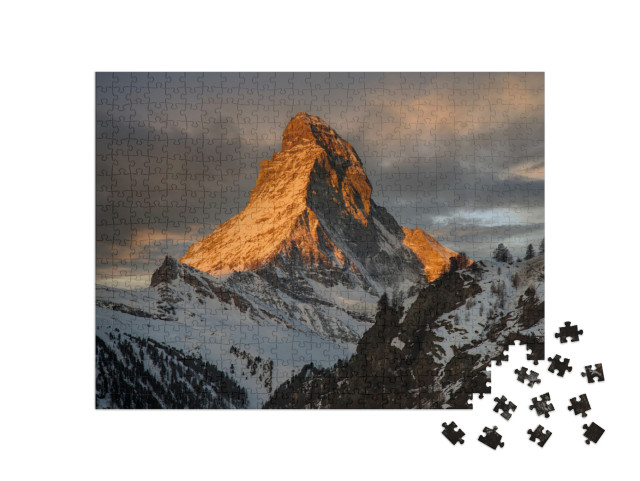 puzzle 500 dílků „Západ slunce na Matterhornu, , Zermatt, Švýcarsko“