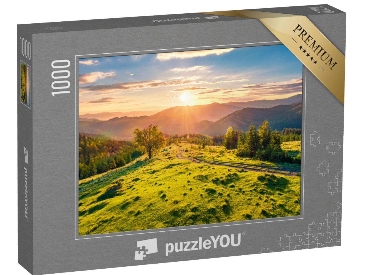puzzle 1000 dílků „Cesta do východu slunce v Karpatech, Ukrajina“