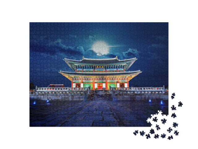 puzzle 1000 dílků „Úplněk nad palácem Gyeongbokgung, Soul, Jižní Korea“