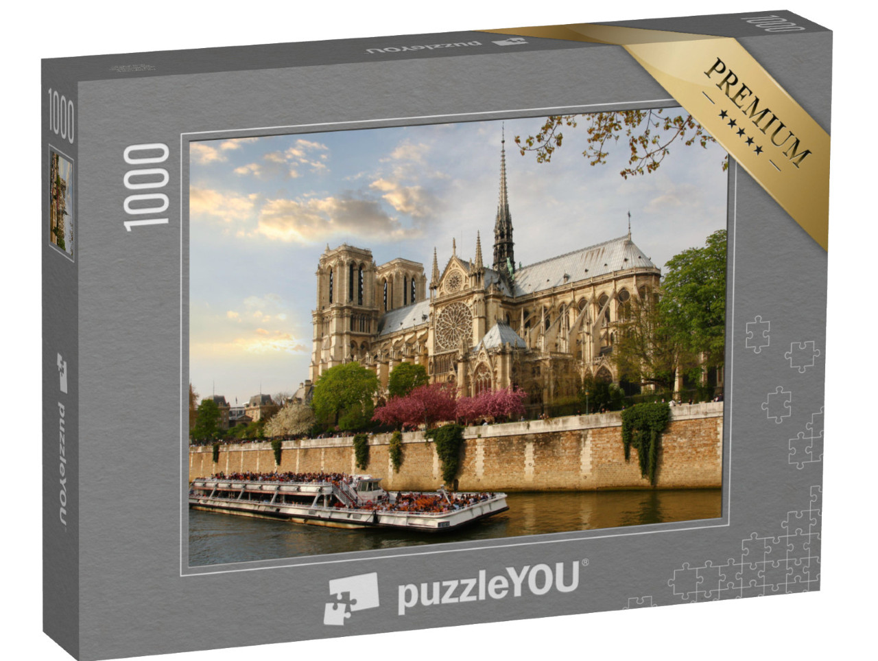 puzzle 1000 dílků „Paříž, Notre Dame s lodí na Seině, Francie“