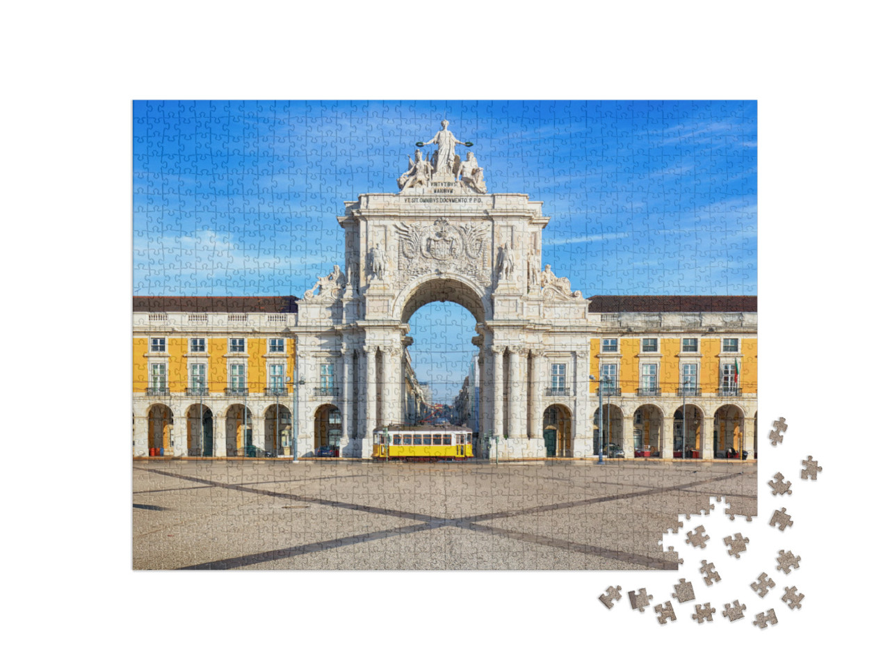 puzzle 1000 dílků „Praca do Comercio se žlutou tramvají, Lisabon, Portugalsko“