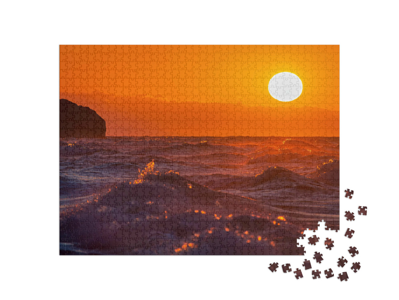 puzzle 1000 dílků „Zářící západ slunce na pobřeží Černého moře“