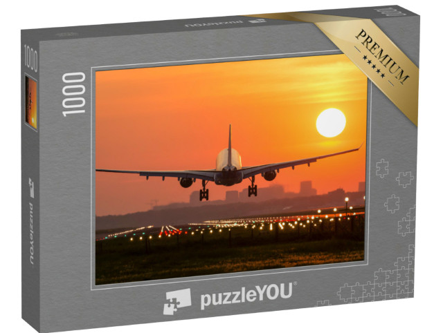 puzzle 1000 dílků „Osobní letadlo přistávající při západu slunce“