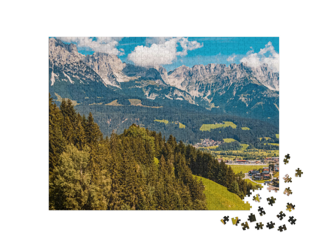 puzzle 1000 dílků „Vrchol Hartkaiser nad Ellmau am Wilden Kaiser Tyrolsko, Rakousko“