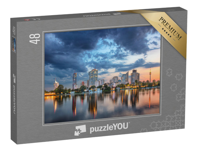 puzzle 48 dílků „Vídeň, Rakousko. Panoramatická krajina rakouského hlavního města Vídně při západu slunce“