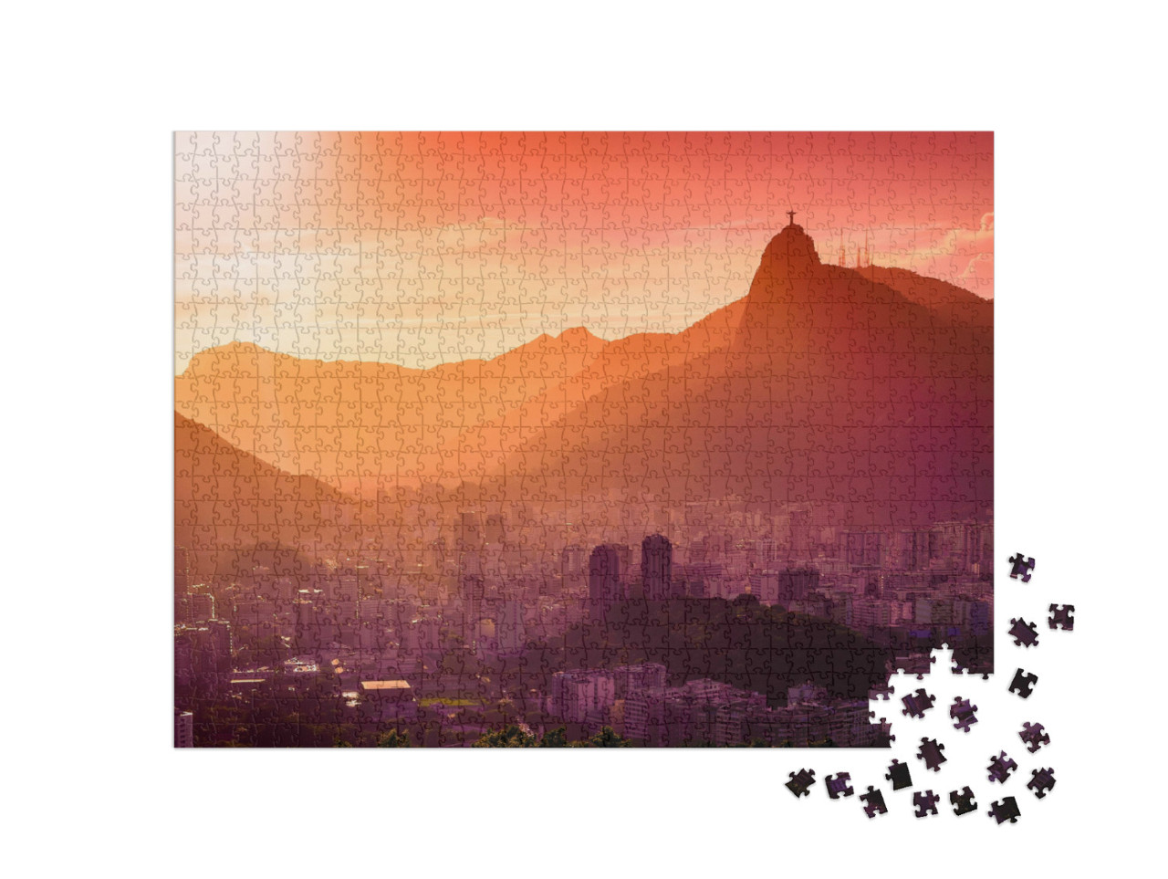 puzzle 1000 dílků „Socha Krista Vykupitele nad Rio de Janeirem v záři zapadajícího slunce“