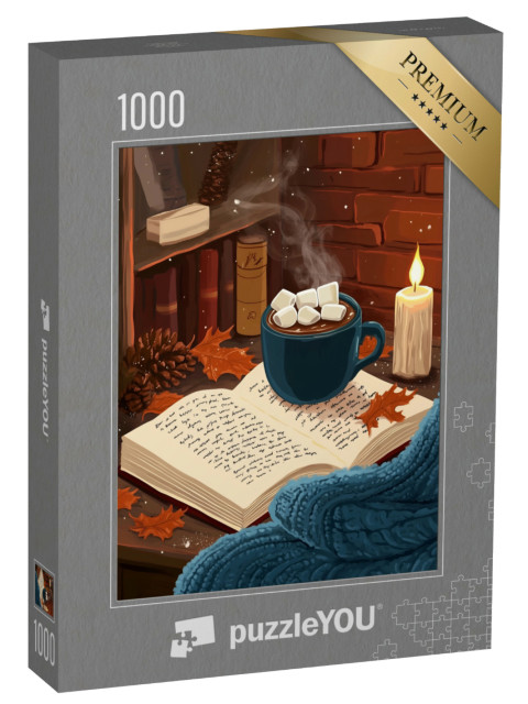 puzzle 1000 dílků „Horké kakao s marshmallows na knize“