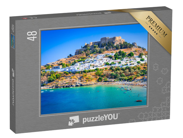 puzzle 48 dílků „Lindos s bělostnými domy, Rhodos, Řecko“